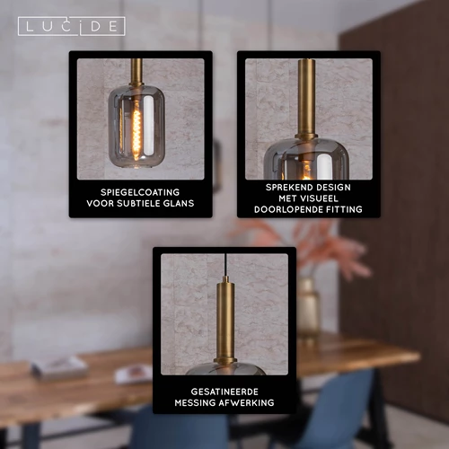 Lucide JOANET - Hanglamp - 3xE27 - Fumé - USP